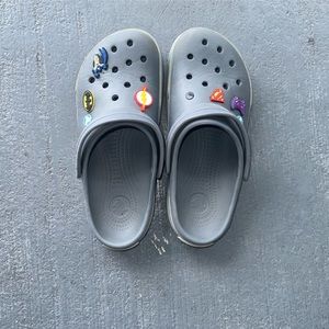 Gray Crocs with 5 jibbitz